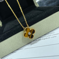 [Promax Jewelry]CLOVER 15MM DIAMOND AND YELLOW TIGER'S EYE AGATE necklace