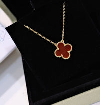 [Promax Jewelry]CLOVER 15MM CARNELIAN SINGLE FLOWER NECKLACE