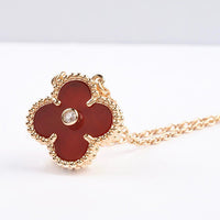 [Promax Jewelry]CLOVER 15MM DIAMOND CARNELIAN NECKLACE