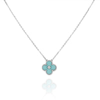 [Promax Jewelry]CLOVER 1 DIAMOND LIGHT BLUE SILVER NECKLACE