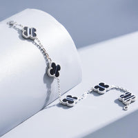 [Promax Jewelry]CLOVER 5 MOTIF VEINED ONYX BRACELET SILVER