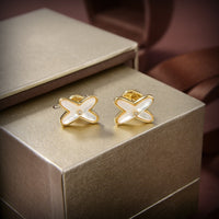 [Promax Jewelry]JEUX DE WHITE MOP GOLD DIAMOND EARRINGS