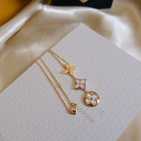 [Promax Jewelry]COLOR BLOSSOM LARIAT NECKLACE PINK GOLD WHITE MOTHER PEARL AND DIAMOND