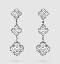 [Promax Jewelry]CLOVER 3 MOTIF DIAMOND SILVER DROP EARRINGS