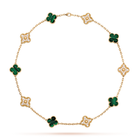 [Promax Jewelry]CLOVER 10 MOTIFS MALACHITE DIAMOND NECKLACE