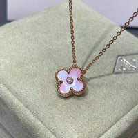 [Promax Jewelry]CLOVER 15MM DIAMOND PINK MOP NECKLACE