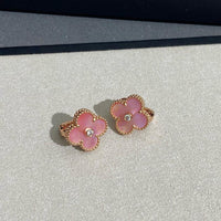 [Promax Jewelry]CLOVER MEDIUM 1 DIAMOND PINK EARRINGS