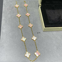 [Promax Jewelry]CLOVER 10 MOTIFS PINK MOP NECKLACE