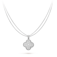[Promax Jewelry]CLOVER 25MM SILVER FULL DIAMOND BIG CLOVER NECKLACE
