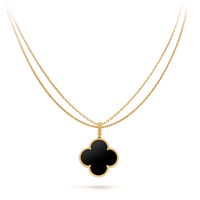 [Promax Jewelry]CLOVER 25MM GOLD ONYX BIG CLOVER NECKLACE