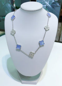 [Promax Jewelry]CLOVER 10 MOTIFS CHALCEDONY DIAMONDS SILVER NECKLACE